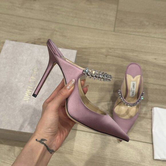 Jimmy Choo Bing 100 Lilac Satin EU 39 US 8.5 Light Purple Crystal Embellishment - Picture 4 of 15